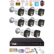 Fury 8 Kameralı 5mp Lens 2 Mp Görüntü Gece Renkli Full Hd Ultra Led Akıllı Güvenlik Kamerası Seti 1 Tb