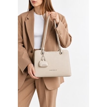 Just Polo Kadın Yeni Sezon Büyük Boy Aksesuar Detaylı Günlük Şık Kol Çantası Shopper Krem