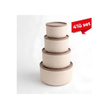 4'lü Yuvarlak Saklama Kabı Seti Çizgili Bej 2.5l 1.5l 0.80l 0.45l Mutfak Erzak Ve Buzluk Kabı Mikrodalgada Kullanılabilir Bej - 901999015 Bej