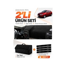 Fıat Palio 2005-2012 Uyumlu Torpido Örtüsü + Tay Tüyü Bagaj Çantası + Sticker Seti - Siyah