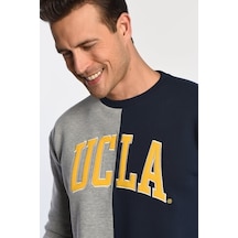 Ucla Reddley Lacivert Bisiklet Yaka Aplikeli Standard Fit Erkek Sweatshirt Lacivert