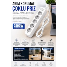 Akım Korumalı 5 Li Çoklu Priz 2500w Güçlü Uzun Kablolu Güvenli Kullanım 2 M