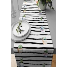 Siyah Kaktüslü Desen Premium Masa Örtüsü Runner Rnr118n11