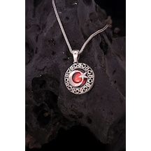 925 Ayar Gümüş Kırmızı Zirkon Taşlı Ayyıldız Erkek Kolye -8131 Gümüş 55 CM
