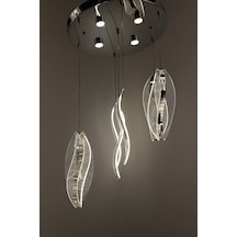 Krom Çemberli Seri 7li Estetik Kavisli Ve Oval Akrilik Model Akrilik Modern Ledli Sarkıt Gümüş