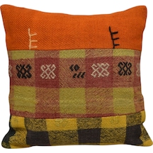 Zehra Abla Halı Yeni El Dokuma Patchwork Kırkyama Dekoratif Kilim Kırlent Yastık Kılıfı 6476 Çok Renkli