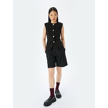 Koton Düğmeli Fleto Cepli Bisiklet Yaka Slim Fit Yelek Siyah 5sal20012ıw Siyah