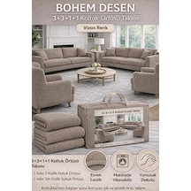 Bohem Desen Krem Lastikli Koltuk Örtüsü 3+3+1+1 Takımı Esnek Lastikli Koltuk Örtüsü Koltuk Kılıfı Vizon Diğer