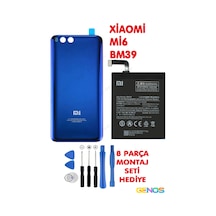 Xiaomi Mi 6 Arka Batarya Pil Kapağı Cam + Xiaomi 6 Mi6 Pil Batarya Bm39 + Montaj Set Mavi