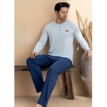 Erkek %100 Pamuklu Yarım Kapama Düğmeli Likralı Pijama Takım Gri