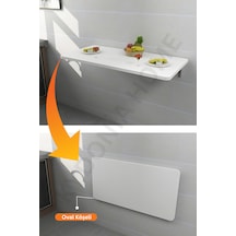 60x110 Cm 4 Köşe Oval Mat Beyaz Duvara Monte Kırma Katlanır Yemek Masası