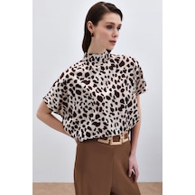 Sateen Yarasa Kol Salaş Bluz - Bej-kahve-135941 Bej-kahve