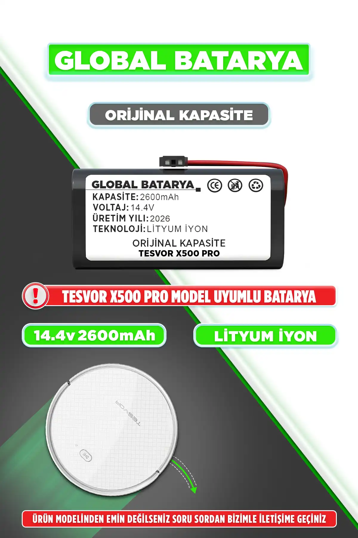 Tesvor X500 Pro Akıllı Robot Süpürge Bataryası 14.4v 2600mah Pil  Kapasite
