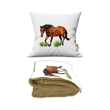 At Desenli Opsiyonel Yastık İçinde Tv Battaniyesi 110x170cm