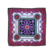 Tikitonki Geometrik Çiçek Desenli Saten Eşarp - 90x90 Çok Renkli Çok Renkli