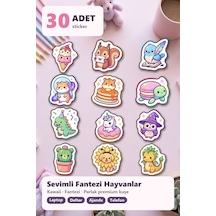 30 Adet Sevimli Hayvan Sticker Seti Boba Çaylı Kedi, Aylı Balina, Çilekli Tavşan Kek - Laptop Defter Ve Telefon Çok Renkli