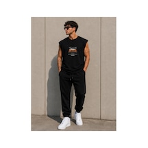 Herkesemoda Never Baskı Detaylı Sıfır Kol Bisiklet Yaka T-shirt Siyah