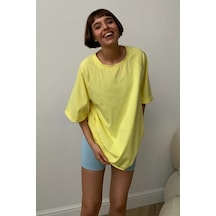 Sarı Oversize Basic Kadın Tişört Sarı