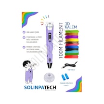 Mor 3D Kalem 3D Pen Yazıcı Kalem | 20 Adet 5 Metre (Toplam 100 Metre) Filament + USB KABLO