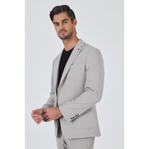 İmza Taş Rengi Mono Yaka Kendinden Desenli 2 Düğme Casual Esnek Slim Fit Takım Elbise 1001250174 Taş Rengi