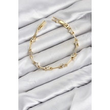 Cm Gold Renk Yıldız Model Zirkon Taşlı Pirinç Kadın Bileklik Altın