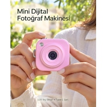 Type C Şarjlı Pembe Mini Fotoğraf Makinesi Taşıma Askılı Dijital Kamera