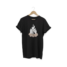 Ateş Baskılı Siyah T-shirt Siyah