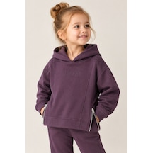 Luess Kız Çocuk Mürdüm Kapüşonlu Fermuar Detaylı Sweatshirt Mor
