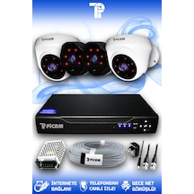 Picam 4 Kameralı Uzay 2 İç Kamera Set HDD'siz Full HD Gece Görüşlü Güvenlik Kamerası Sistemi