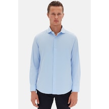 D'S Damat Ds Damat Slim Fit Açık Mavi Italyan Yaka Armürlü Uzun Kollu Kolay Ütülenebilir Nefes Alan Dört Mevsi 2HF02ORT3185 Açık Mavi