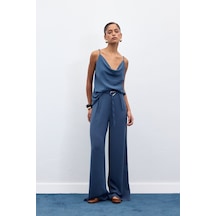 Sateen Kemerli Salaş Pantolon - İndigo-136696 İndigo Sateen Kemerli Salaş Pantolon - İndigo-136696 İndigo