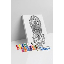 Kalp Çiçek Desenli Mandala Tuval Boyama Seti 40x50 Cm