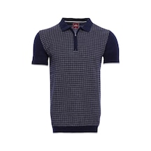 Yake Store Polo Yaka Lacivert Desenli Fermuarlı Örme T-shirt Wessi - Koyu Mavi siyah