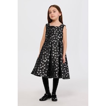 Panço Kız Çocuk Yıldız Desenli Abiye Siyah Parti Elbisesi 2521GK94012