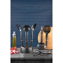 6 Parça Lüks Servis Seti Standlı, Mat Siyah, Mat Siyah Çok Renkli