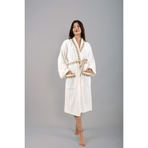 Luna İşlemeli Bornoz Nakışlı Bornoz Hediyelik Bornoz. Krem