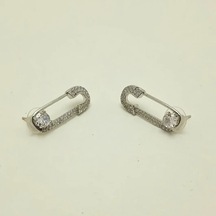 Parlak Taşlı Silver Çatal İğne Çelik Küpe Altın - Gümüş