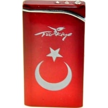 Kişiye Özel HDMARKETİM REZİSTANSLI RÜZGARDA SÖNMEZ METAL TÜRK BAYRAKLI ÇAKMAK ULTRA INCE 5833