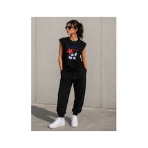 Herkesemoda Beach Mood Baskı Detaylı Sıfır Kol Bisiklet Yaka T-shirt Siyah