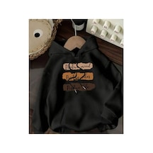 Herkesemoda Positive Mind Baskılı Kapşonlu Siyah Sweatshirt Siyah