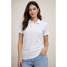Polo Yaka Pike Kumaş Düğmeli Basic Tişört T-shirt Günlük Rahat - Beyaz