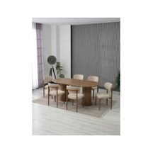 Aura Bohem Masa Takımı 90x180 Mdf Masa Ve 6 Adet Polo Sandalye Krem Krem