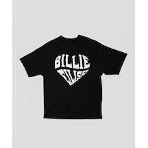 Sevbano Kalp Temalı Billie Eilish Yazılı Unisex Oversize Şarkıcı Tişört Siyah