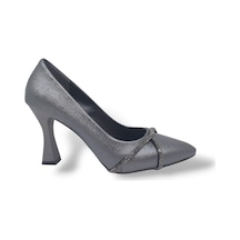 Zerhan 355 Kadın Platin Taşlı Kadeh Topuk Stiletto Ayakkabı Platin