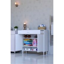 Eliusta Taha 95 Cm 3 Bölmeli Beyaz Çok Amaçlı Dolap 2 Raflı Banyo Mutfak Dolabı 95x88x32,5 Cm Düzenleyici Beyaz