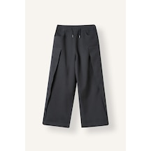 Defacto Wide Leg Beli Bağcıklı Kat Detaylı Gabardin Pantolon Kız Çocuk I5833a826wnar58 Antrasit-ar58