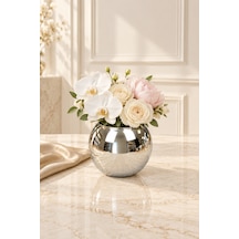 Rova Tr Botanica 43417 Dekoratif Metalik Kaplamalı Cam Vazo 825 Cc 10,25 Cm Gümüş