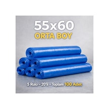 Orta Boy Mavi Çöp Poşeti 55 60 Cm 5 Rulo Toplam 100 Adet