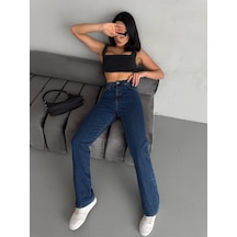 Dark Blue Straight Boru Paça Jean Mavi+koyu
