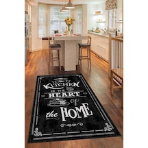 Siyah Kaymaz Tabanlı Kitchen Yazılı Mutfak Halısı Ar465n11